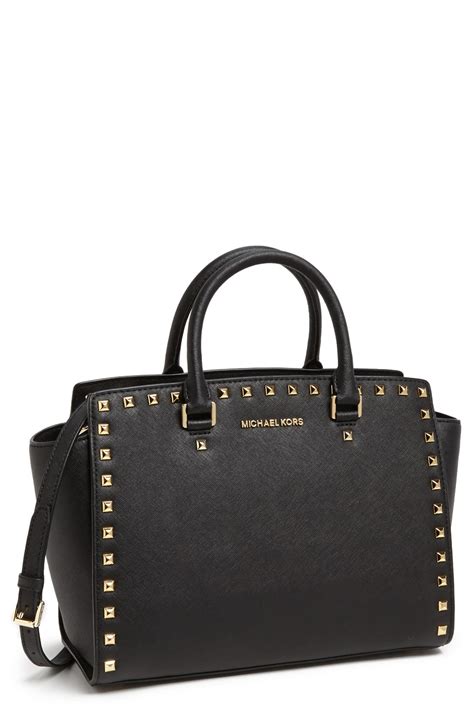 michael kors selma large studded black|selma leather satchel.